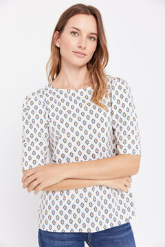 Cortefiel Jersey-knit top with puffed sleeves Printed white