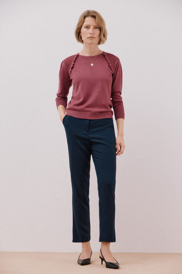 Cortefiel Jersey with ruffle trim Maroon