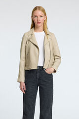 Selected Femme Blusão biker cropped 100% couro. Castanho