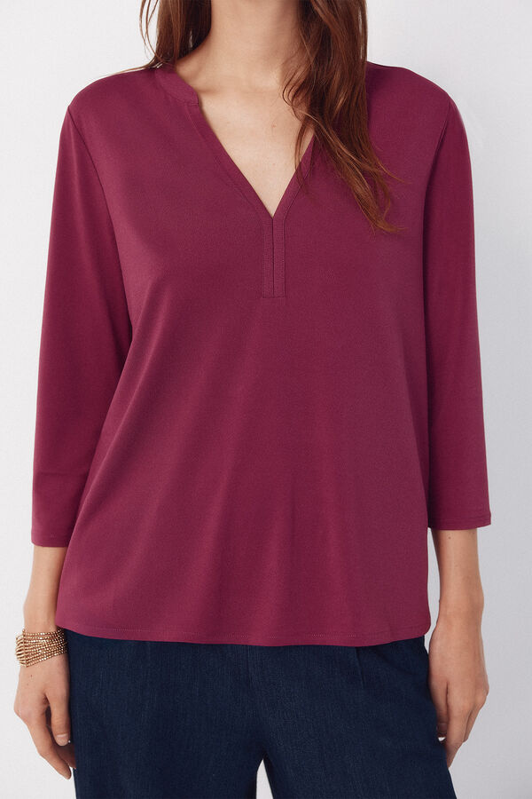 Cortefiel Basic top with mandarin collar Purple