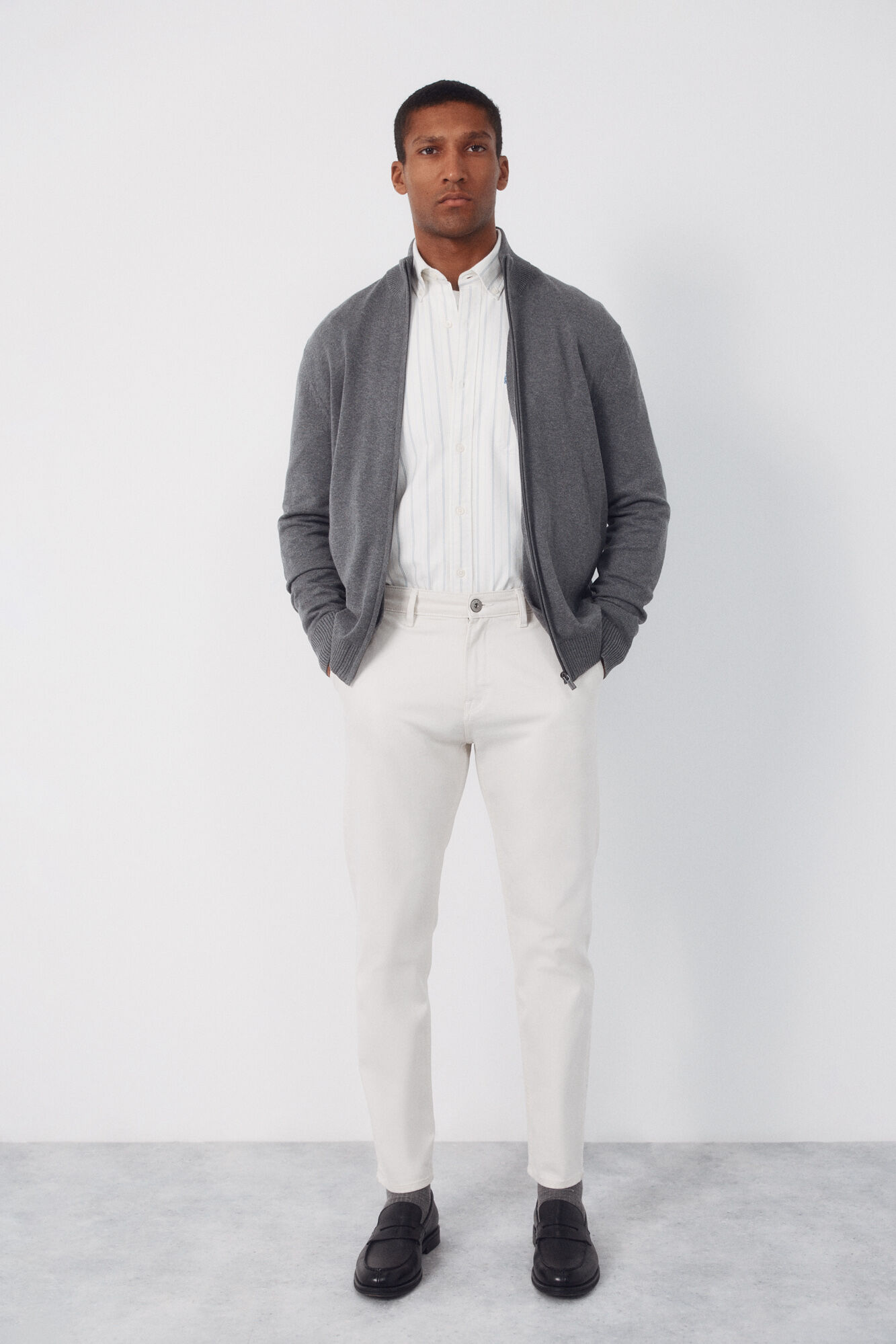 Cortefiel Basic cotton zip fastening cardigan