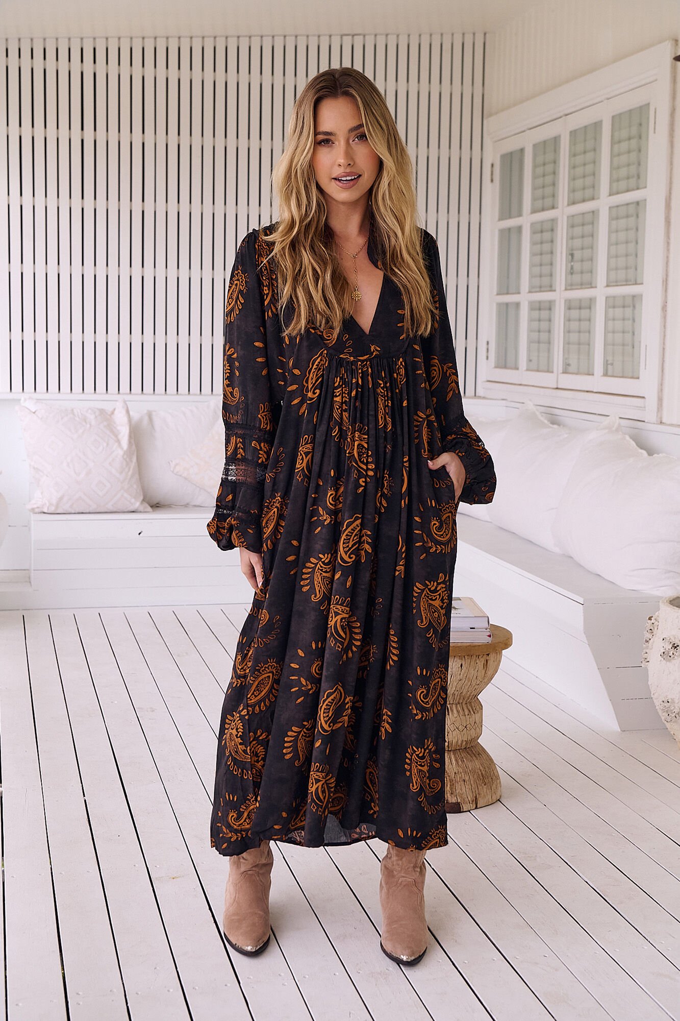 Jaase Vestido midi bo&ecirc;mio com estampado Milan