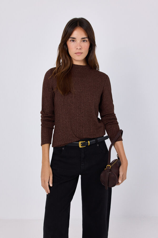 Cortefiel Lurex knit top Brown