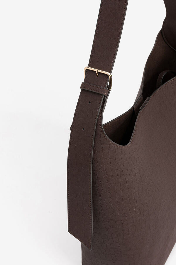 Vilanova Mala de ombro com efeito crocodilo Castanho