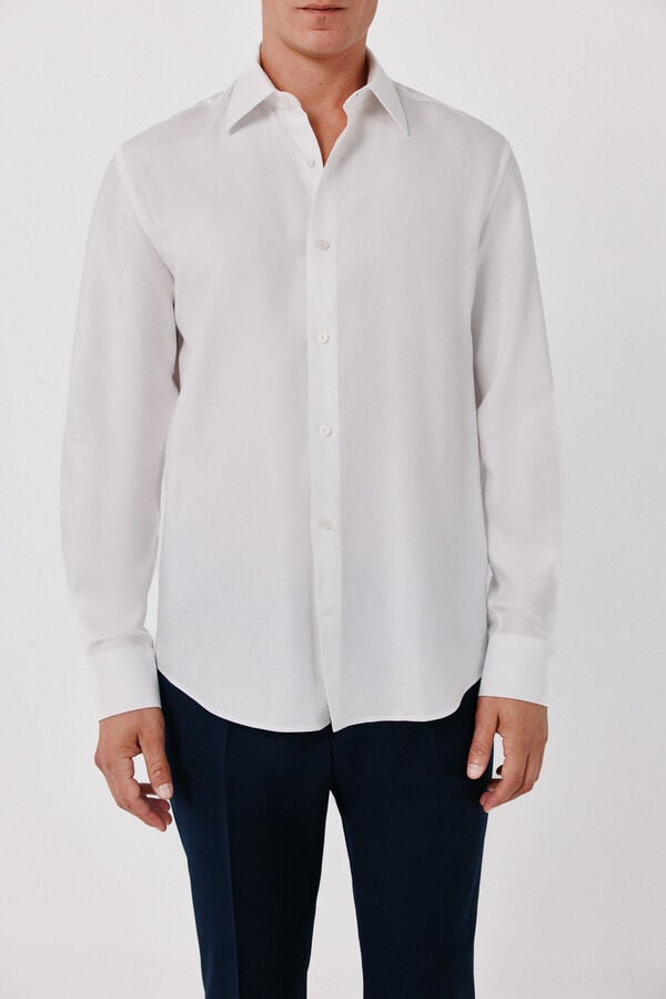 Cortefiel Striped cotton Tencel dress shirt White
