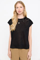Cortefiel Linen-effect T-shirt with patch Black