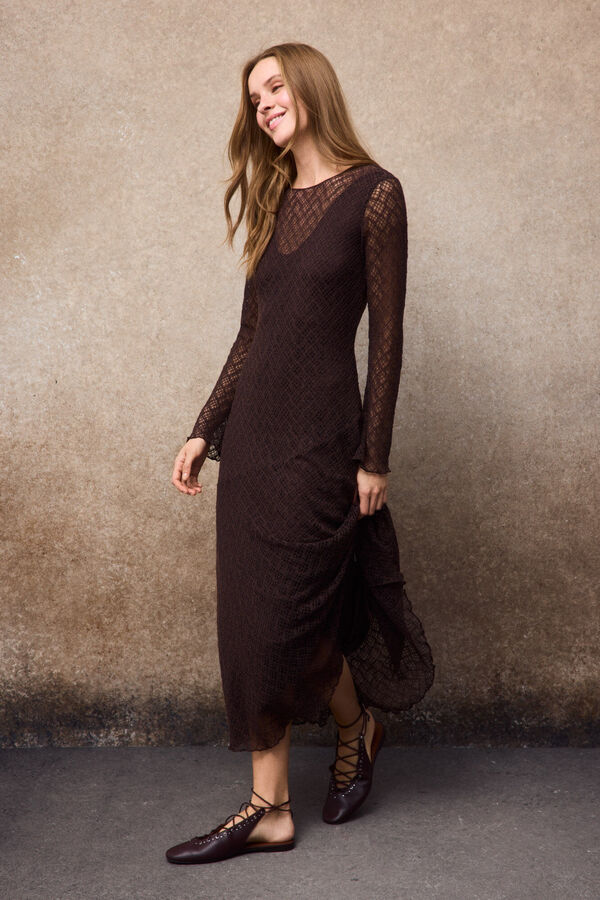 Slowlove Vestido de renda Castanho