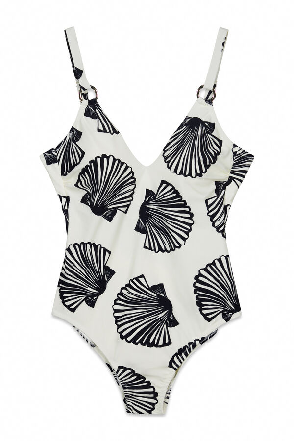 Cortefiel Shaping swimsuit with rings Ivory