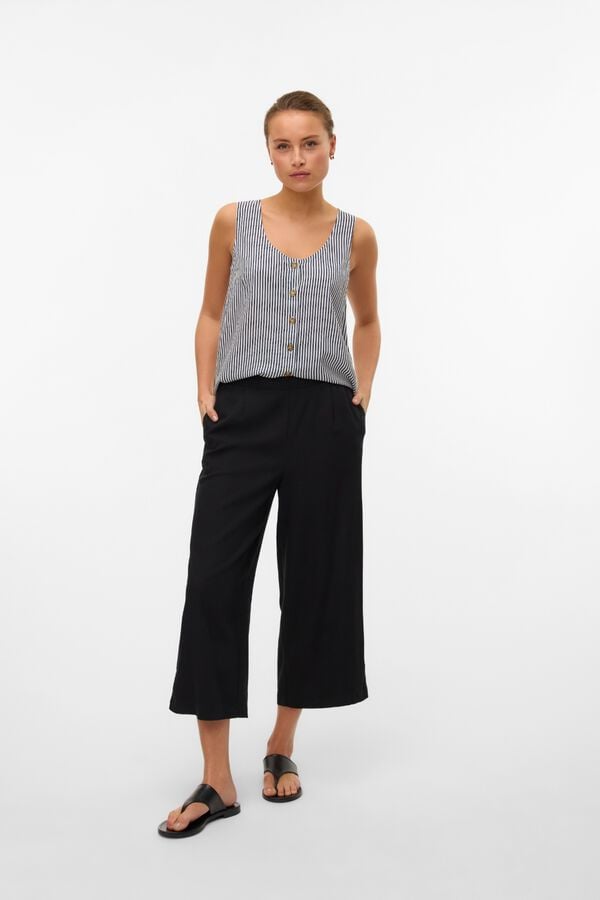 Vero Moda Cal&ccedil;a culotte de linho Preto