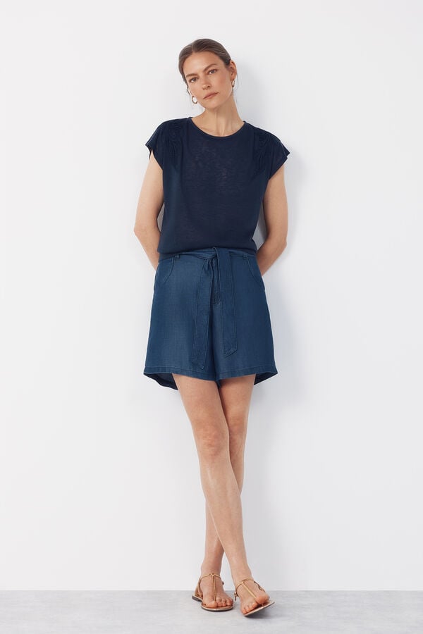Cortefiel Tencel fluid Bermuda shorts Blue