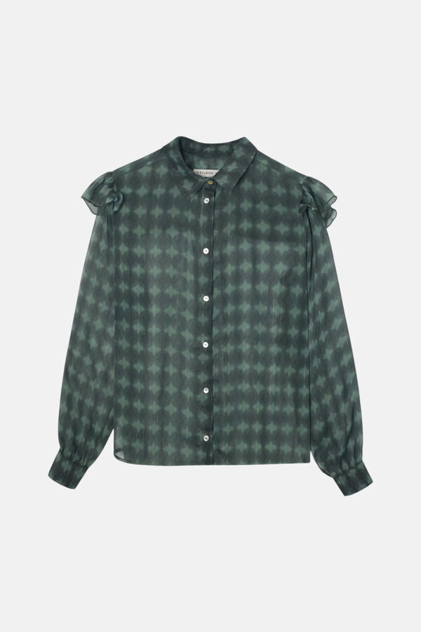 Silbon Ethnic print ruffle blouse Green