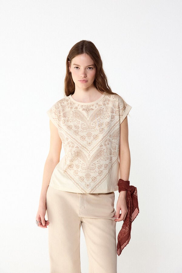 Slowlove Camiseta estampado bandana Ecru