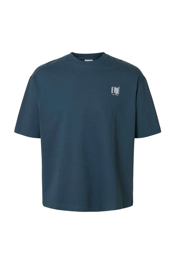 Selected T-shirt manga com estampado contrastante  Azul