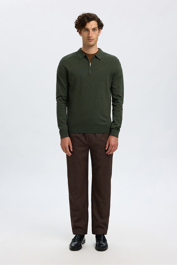 Selected Camisola polo 100% algodão com meia fecho-éclair . Verde