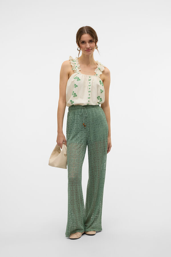 Vero Moda Long fluid trousers with openwork Dark green