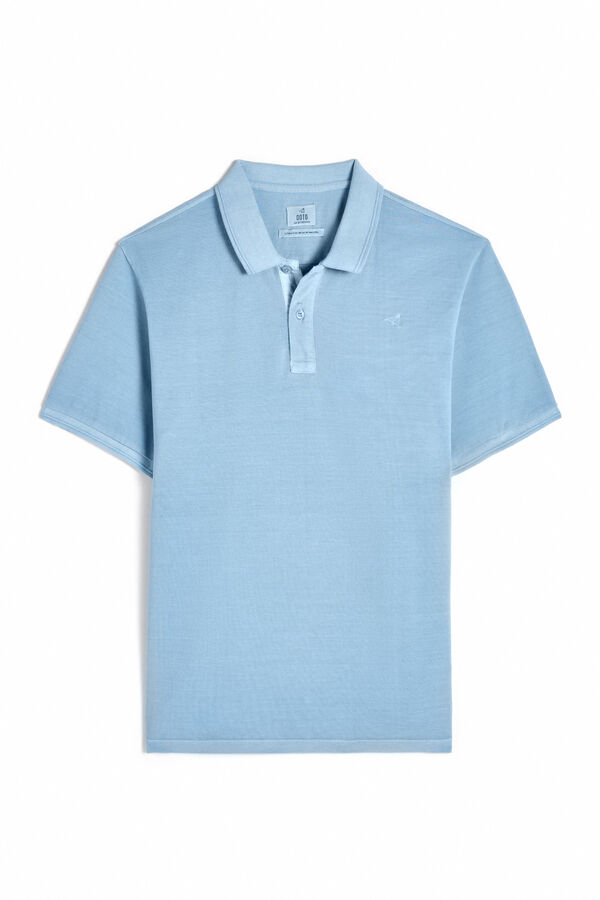 Cortefiel Washed piqué plane embroidered polo shirt Blue