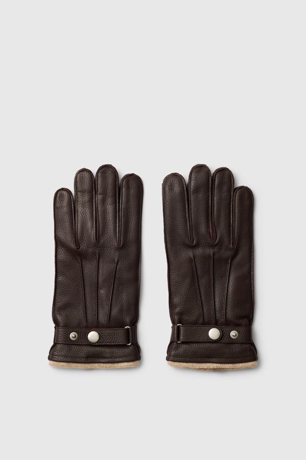 Selected 100% leather gloves Dark brown