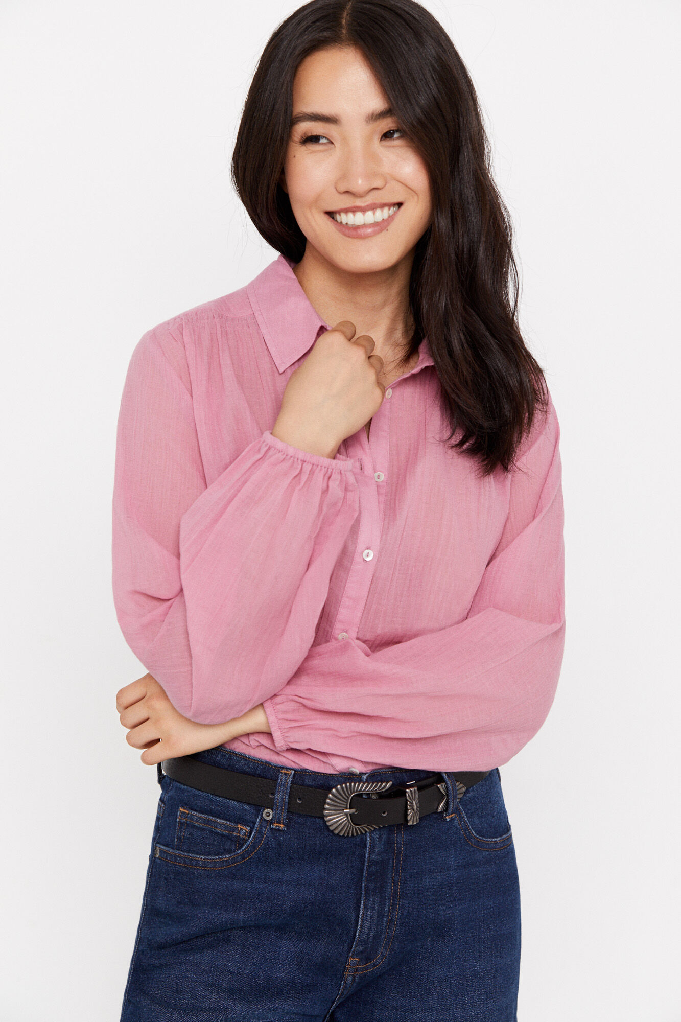 Camisa fluida lisa Blusas de mulher Cortefiel