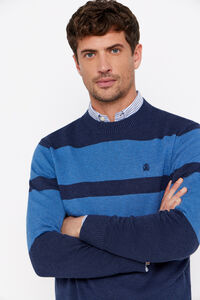 Cortefiel Cotton jumper with wide stripes Blue