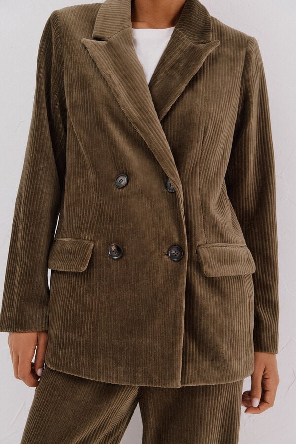 Cortefiel Blazer de mujer cruzada de pana Verde