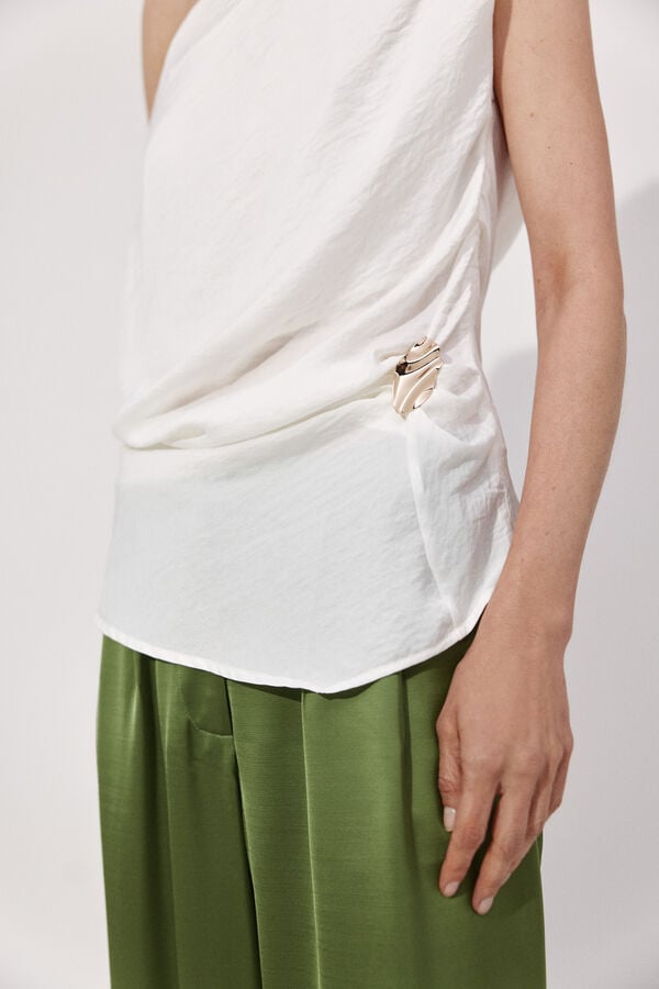 Cortefiel Top drapeado Ecru