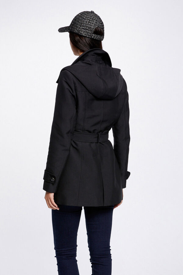 Cortefiel Fitted trench coat with belt and hood Black
