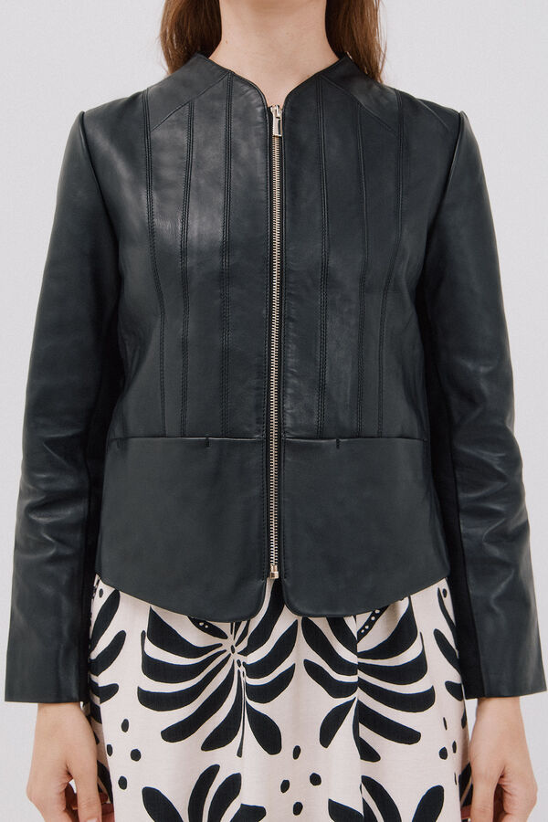 Cortefiel Leather biker jacket Black