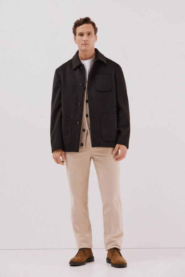 Cortefiel Wool buttons -down overshirt  Dark brown