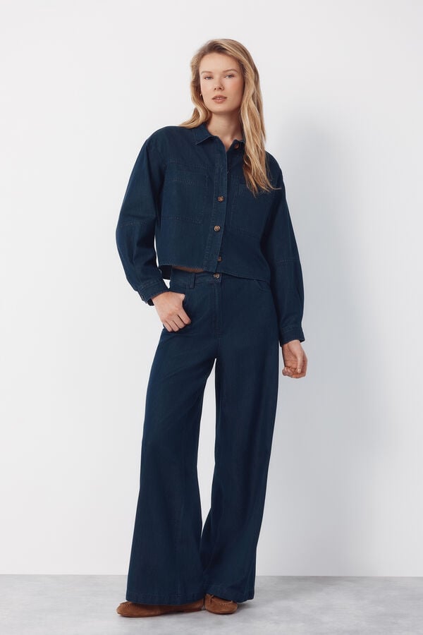 Cortefiel Camisa Vaquera Soft Azul