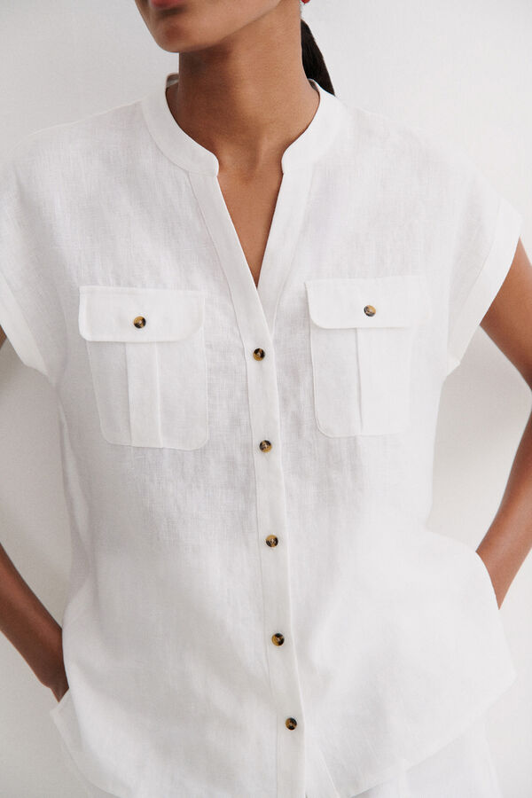 Cortefiel Gina 100% linen shirt White
