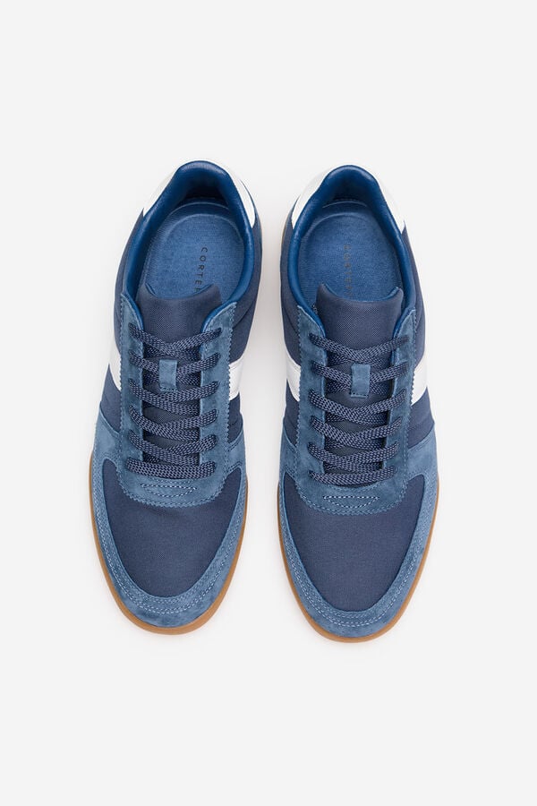 Cortefiel Leather and textile sneaker Blue