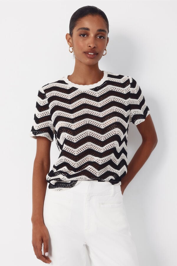Cortefiel Top crochet zig-zag Black