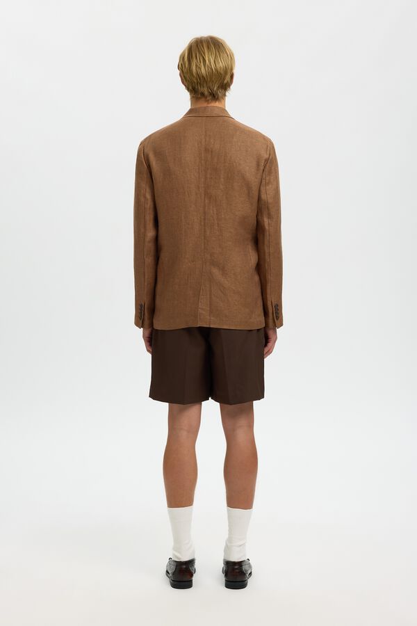 Selected Linen jacket with flap Nude