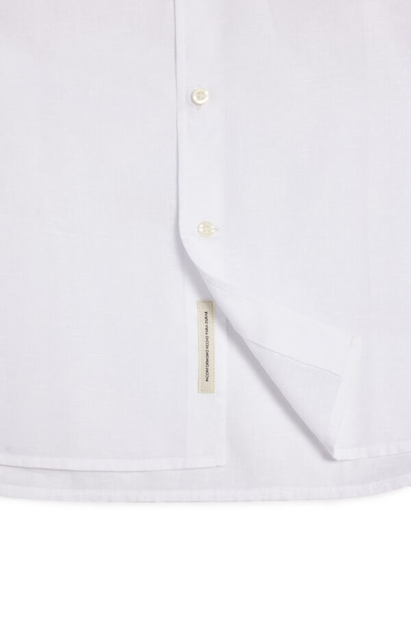 Cortefiel Camisa algodón lino manga larga Blanco