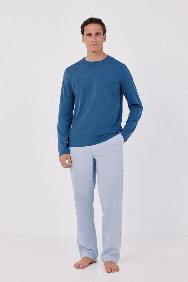 Cortefiel Jersey-knit and fabric pyjamas set Blue