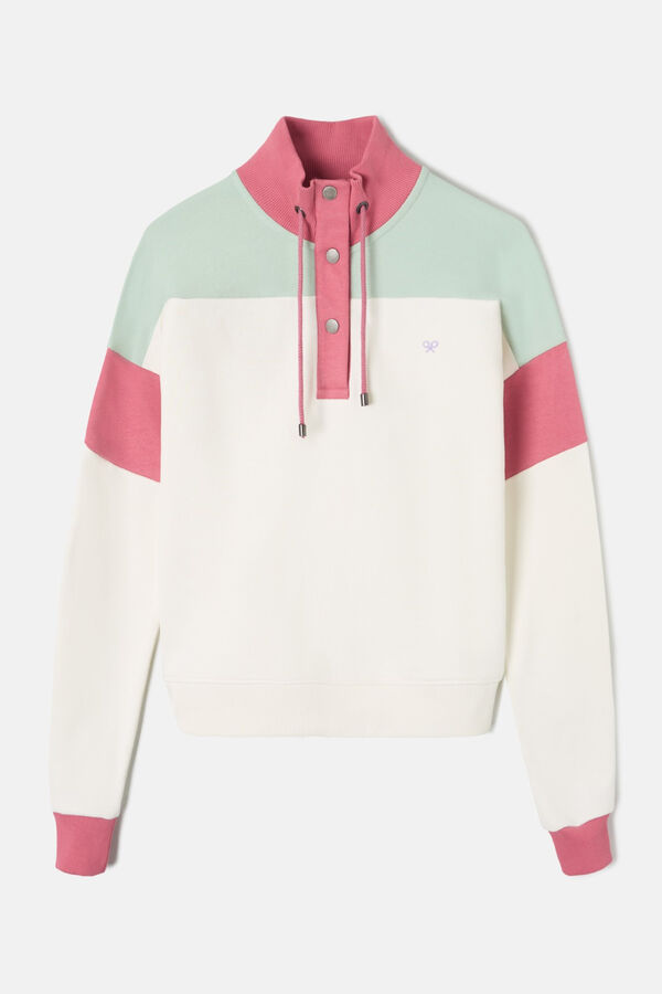 Silbon Sudadera woman tricolor cuello botones Marfil