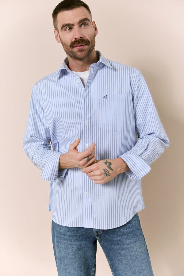 OOTO Poplin striped long sleeve shirt Blue
