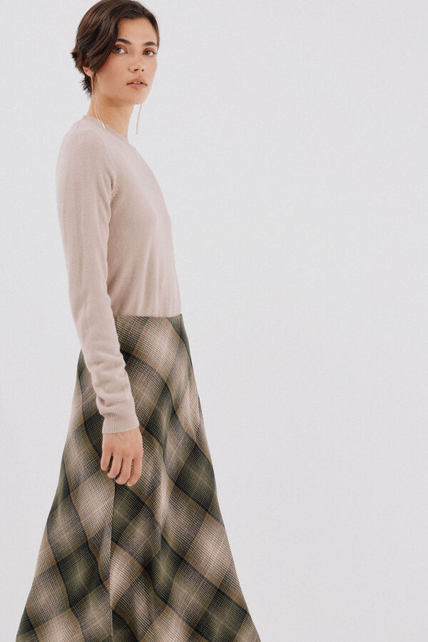 Cortefiel Checkered midi skirt Printed green