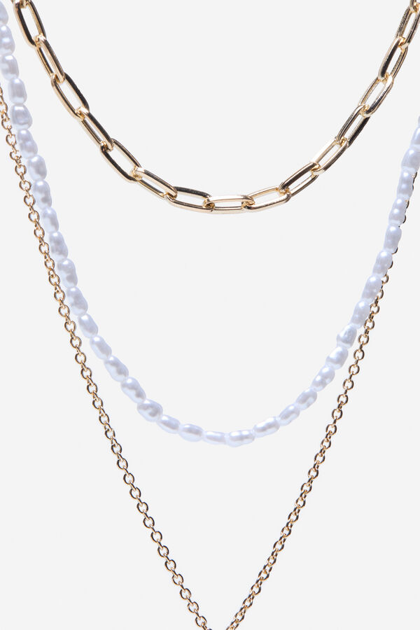 Cortefiel Triple pearl necklace Gold