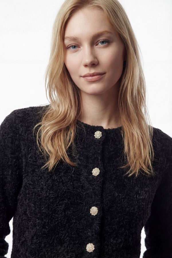 Vila Casaco de malha de l&atilde; e alpaca com bot&otilde;es de joia Preto