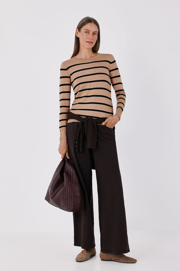 Cortefiel Striped fine knit jumper Nude