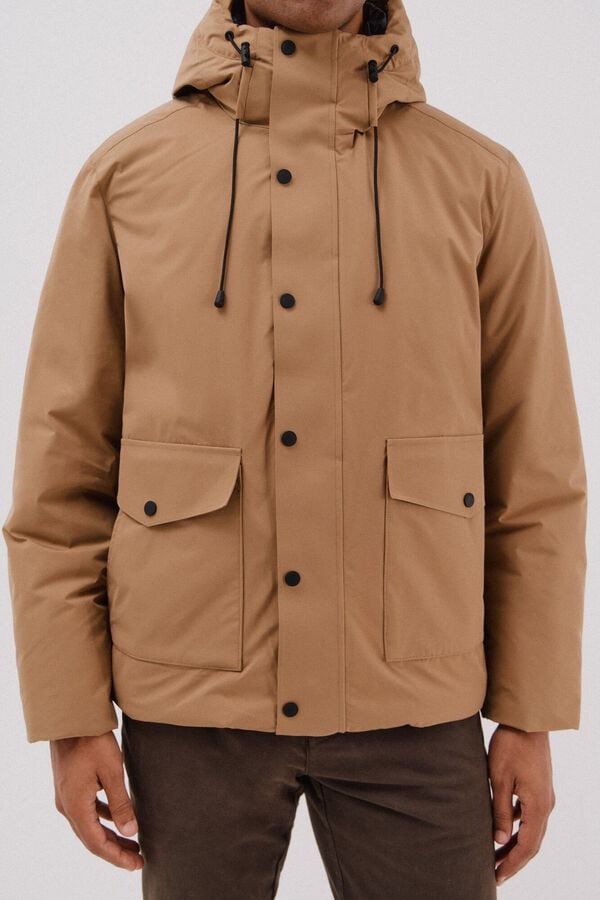 Cortefiel Hooded parka Camel
