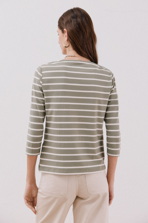Cortefiel Essential boat neck T-shirt Printed green
