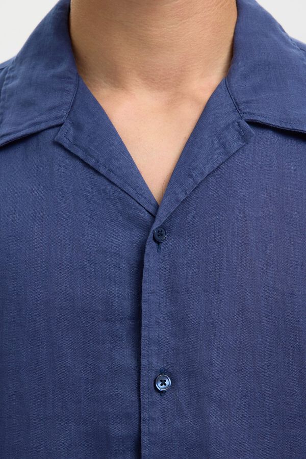 Selected Camisa de manga curta em linho Azul