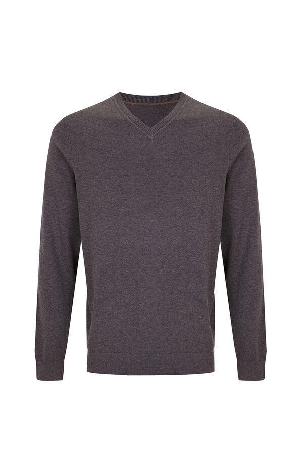 Cortefiel Jersey punto algod&oacute;n cashmere cuello pico Gris