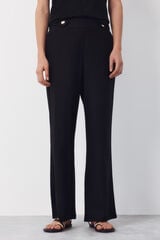 Cortefiel Linen trousers with gold buttons Black
