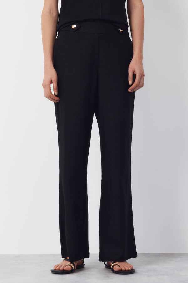 Cortefiel Linen trousers with gold buttons Black