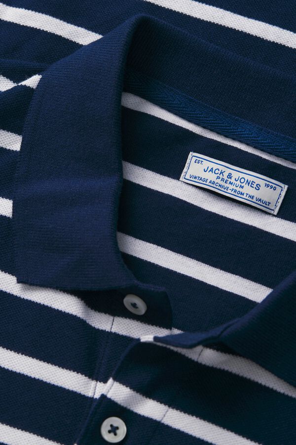 Jack & Jones Polo em algod&atilde;o &agrave;s riscas Azul