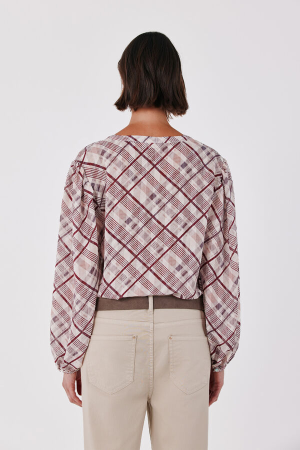 Cortefiel Plaid print blouse Printed purple