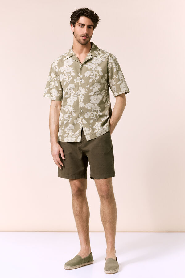 OOTO Camisa estampada em algod&atilde;o de manga curta Verde
